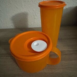 Tupperware CrystalWare microwave reheatable soup bowl orange new & cup w lid